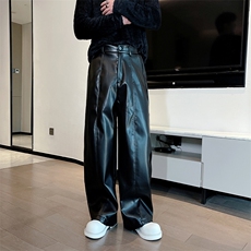 秋冬新款高级个性潮男阔腿弯刀PU皮裤宽松时尚皮裤百搭K1008-P83，男装皮裤，电商B267