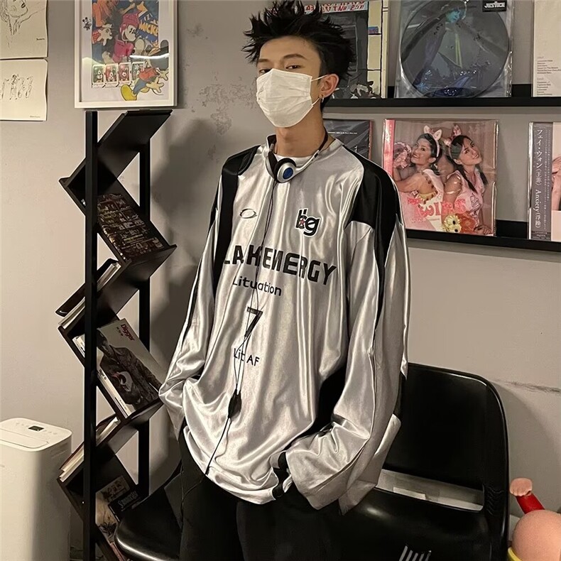春季潮流新款美式球衣银色长袖T恤男运动撞色插肩上衣LY1233-P40,男装T恤,星座1008