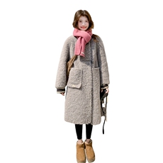 2楼002-2697-P195K288档口现货长款羊羔毛大衣气质百搭加厚外套，女装羊羔毛/颗粒绒，千寻