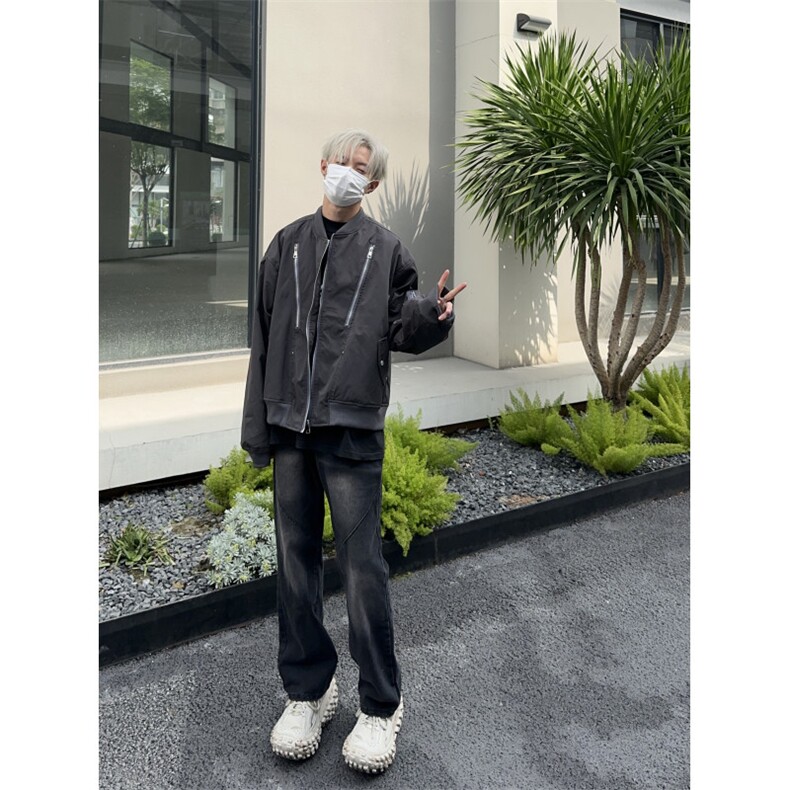 自家图，博主风cleanfit外套男短款撞色美式飞行员夹克JK2407-P95,男装牛仔裤,星座1007（原301D）