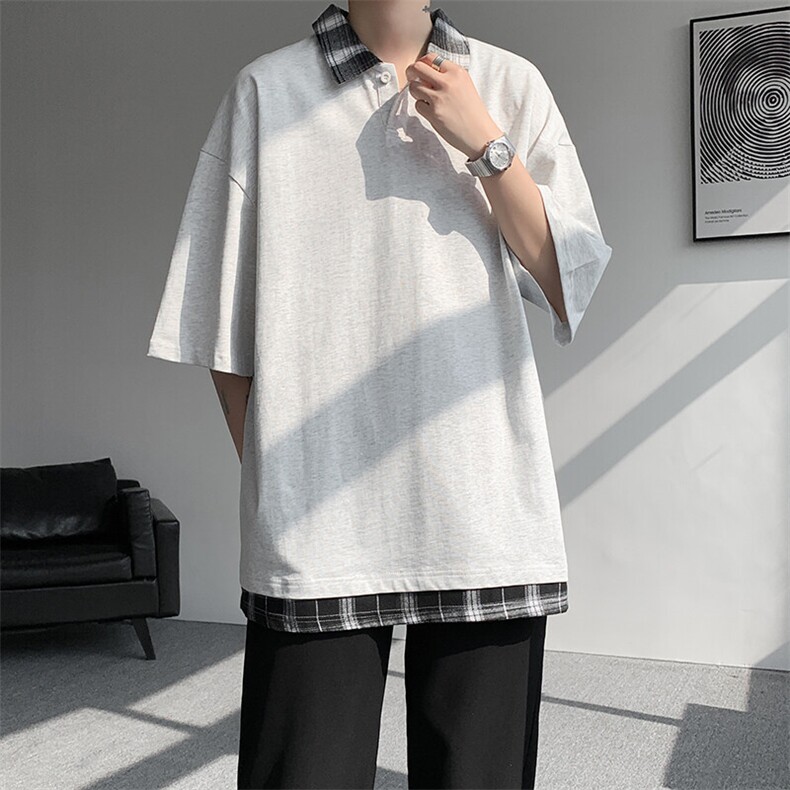 短袖男夏季新款港风宽松假两件体恤上衣DX3302-P32,男装T恤,星座214-3