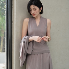 女士自带领无袖套衫，女装羊绒衫，江帆羊绒