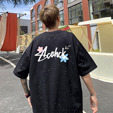 可48小时发货支持抖音得物来样二开美式满天星亮片短袖T恤MTX713，男装T恤，电商A486-1