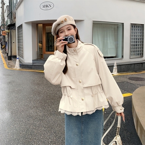 卡其色小香风蕾丝拼接短外套女2026秋季新款182-8519-P135-K188图片
