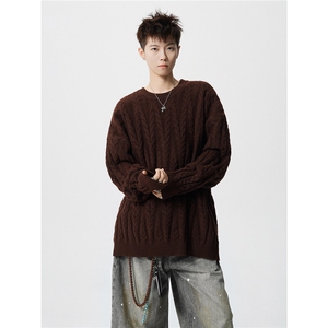 8XL-M麻花毛衣男休闲大码慵懒风情侣圆领针织衫线衣外套MY1512P65图片
