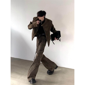 1506-1/JS1991/P93美拉德水洗做旧牛仔套装男小众设计古垫肩牛仔图片