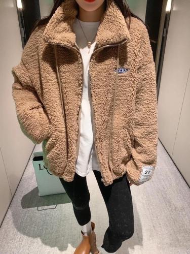 网红立领抽绳带?标拉链羊羔毛颗粒卫衣,女装卫衣/绒衫,L·H·X