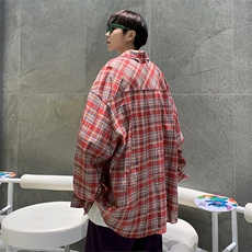 美式复古高街格子衬衫男女宽松休闲外套情侣长袖上衣CS0102-P43，男装衬衫，星座308B-1