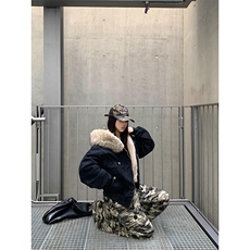现货重磅boxy短款棉衣座山雕大毛毛领男女棉服水洗工装厚外套，男装棉衣，电商A486