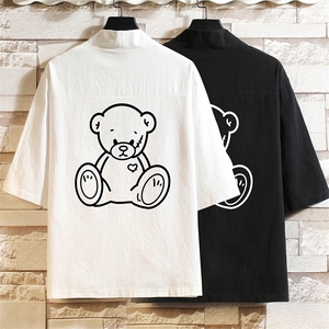 HF59174-P40风汉服男开衫外套七分袖道袍 砖墙挂拍图片