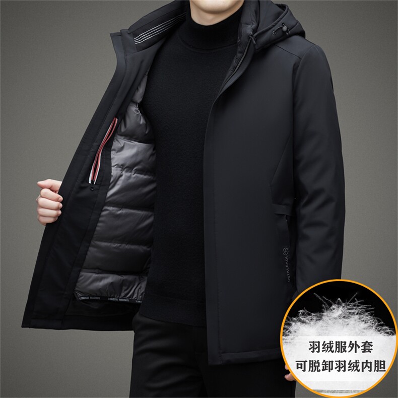 2023新款男装连帽可脱卸内胆羽绒服中年冬季厚款休闲保暖鸭绒外套,男装羽绒服,电商B212（原钱塘6029）