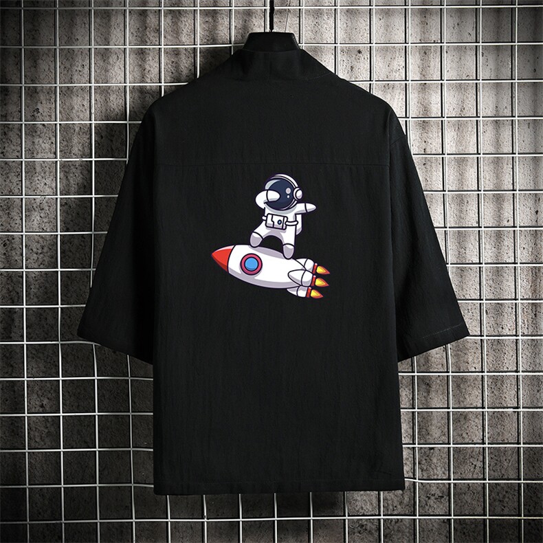 HF59158-P40风汉服男开衫外套七分袖道袍 网格挂拍图片