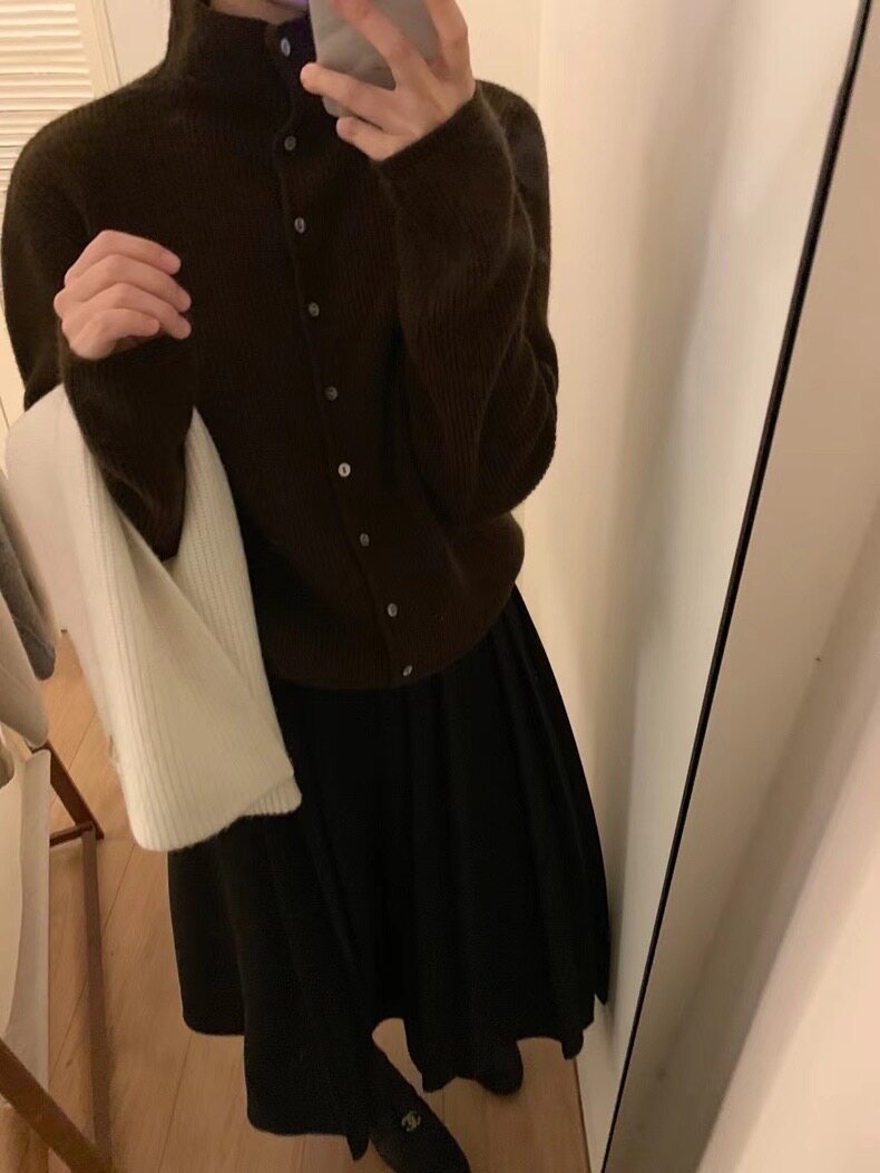 法式气质宽松高领针织开衫女秋冬显瘦系扣毛衣外套羊毛衫,女装羊毛衫,圣旺供货