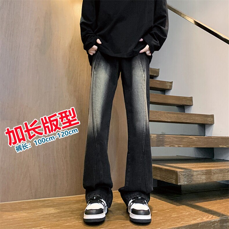 春季加长牛仔裤男高个子188cm110水洗复古渐变拼接裤子KZ014P63图片