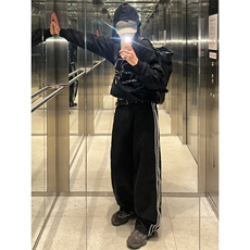 B221美式ins高街小众宽松三条杠运动牛仔裤LK23130-P60控78，男装牛仔裤，电商B221