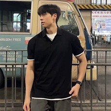 新款索罗娜老钱风假两件polo衫休闲高级收袖口T恤男POL05P37特，男装T恤，电商D256-3(原A064-3)