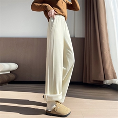 白色阔腿裤女秋冬新款高腰羊毛呢醋酸垂感弯刀加绒长裤子，女装休闲裤，云美莎专业女裤-全店现货
