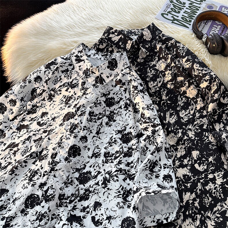 M-8XL复古港味短袖花衬衫大码痞帅海边度假冰丝沙滩衬衣DC5012P35，男装衬衫，电商B238