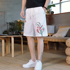 风大刺绣短裤男中式休闲百搭五分裤沙滩裤XZ310B-3-DK1902-P27，男装牛仔裤，星座310B-3