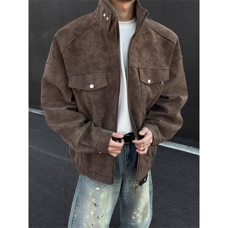 YJ061-P89cleanfit美式皮衣外套男春秋款潮牌立领麂皮绒夹克,男装皮衣,电商B323A