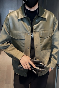 秋店主小伙麂皮绒拼皮夹克外套男 加厚羊羔毛批140JK-3039-P130图片