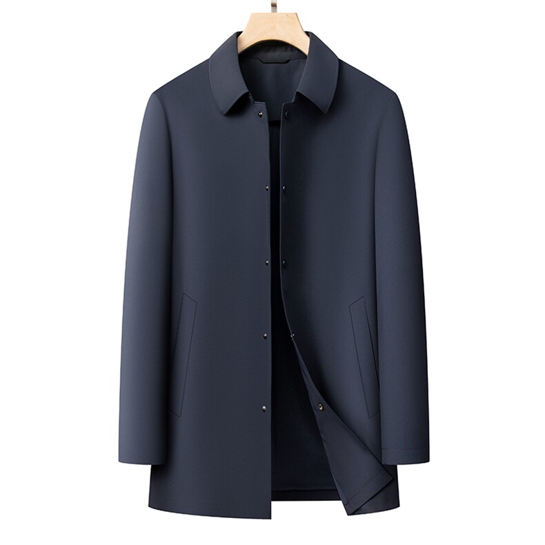D52027春秋新款男士中长款风衣翻领商务领导服男装纯色外套，男装风衣，电商B360A（原721A）