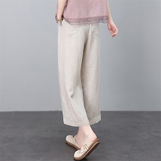 天丝亚麻裤女夏季薄款2025新款小个子妈妈休闲防晒裤子夏天阔腿裤，女装休闲裤，忆绮罗