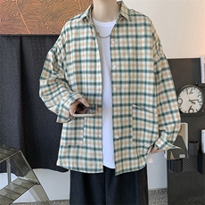 秋冬新款格子长袖衬衫男女港风复古休闲学生外套中性风H211/P45，男装衬衫，钱塘713