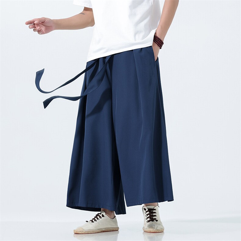 2025夏冰丝凉爽宽松大裤脚阔腿裤风民族风A057-K175-P45,男装民族服装,电商A057B
