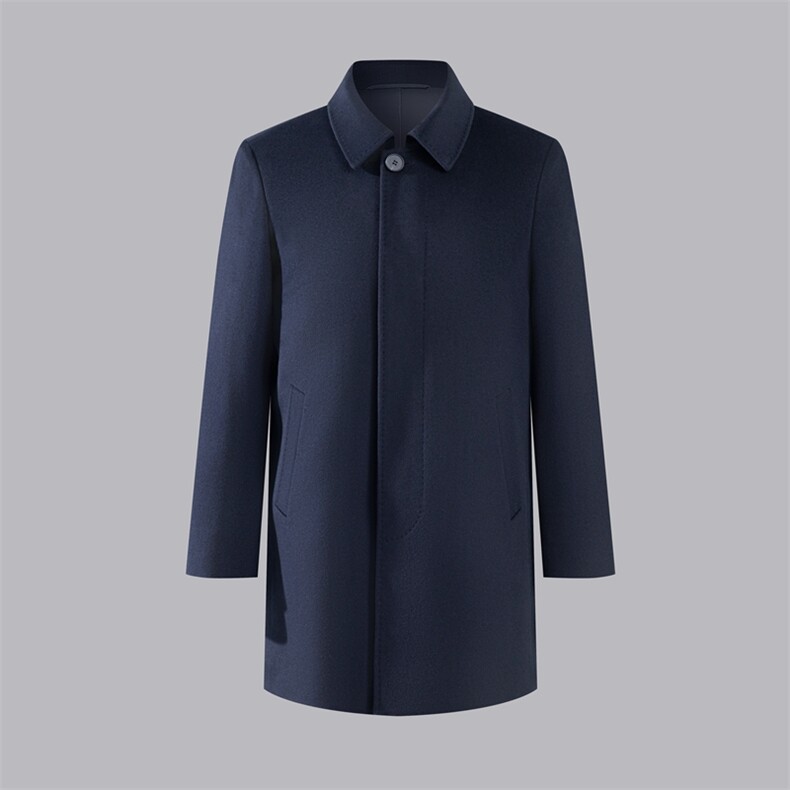 2025秋冬百搭时尚简约半高领长款男士大衣，男装羊绒大衣，黛娇羊绒
