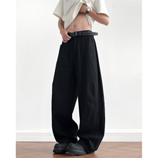 美式廓形褶皱弯刀休闲男女直筒cleanfit拖地微喇裤子K6600-P49，男装休闲裤，星座412-3