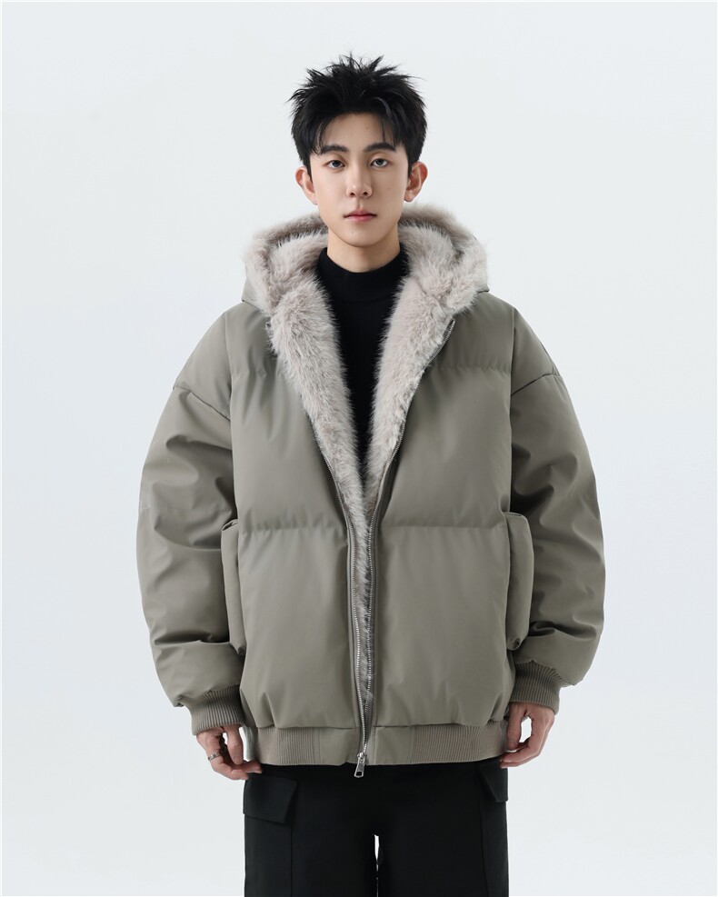 重工短款休闲舒适连帽PU皮座山雕棉服男女潮牌大码棉袄2319P118,男装棉衣,星座506-1