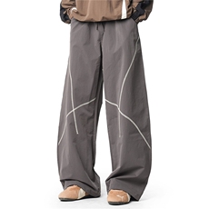 通勤风裤子男直筒撞色缉明线新款秋季垂坠感弯刀阔腿裤MKC19P45，男装休闲裤，星座1013-5