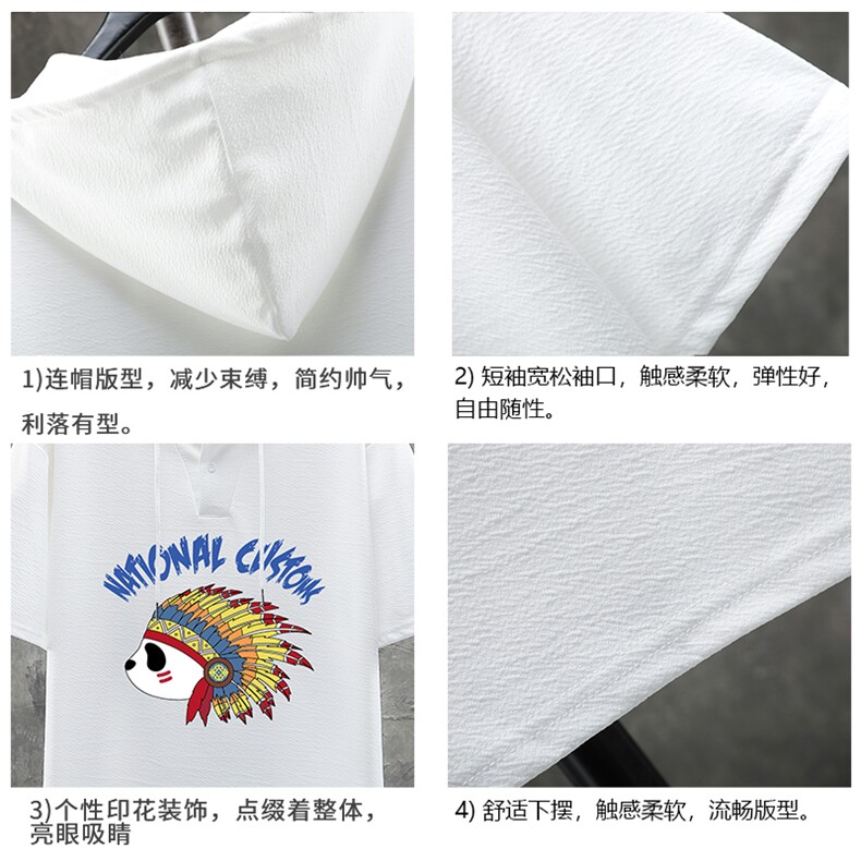 LD54196-P45连帽短袖t恤男大码胖子带帽五分袖中袖展架,男装T恤,电商A040A