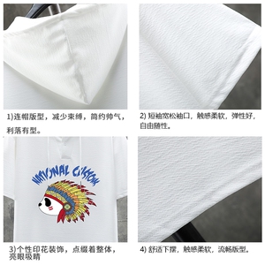 LD54196-P45 连帽短袖t恤男大码胖子带帽五分袖中袖 展架图片