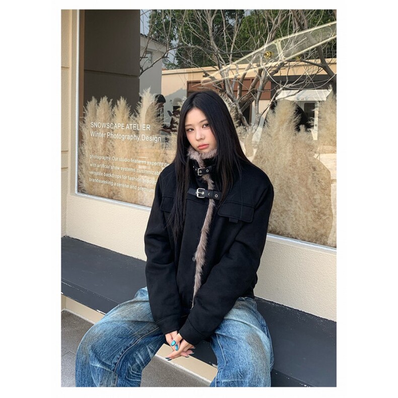 美式复古毛毛拼接立领机车夹克棉服男女冬季加绒加厚短棉衣外套潮,男装夹克,星座506A