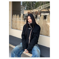 美式复古毛毛拼接立领机车夹克棉服男女冬季加绒加厚短棉衣外套潮，男装夹克，星座506A