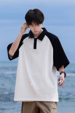 X5472-TP25新夏季款拼色POLO衫短袖T恤男宽松休闲五分袖潮流上衣，男装T恤，电商A102