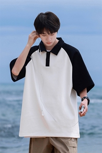 X5472-TP25 新夏季款拼色POLO衫短袖T恤男宽松休闲五分袖潮流上衣图片