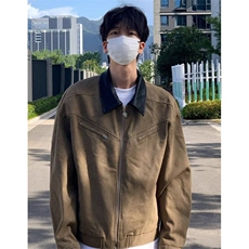 复古美式拼接翻领工装外套男款水洗夹克垫肩棒球服百搭JK982，男装夹克，星座1116A（原606A-3）