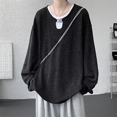 高克重320g美式复古肌理感锁链大码长袖T恤男T24517-特P42控79，男装T恤，电商A001-1