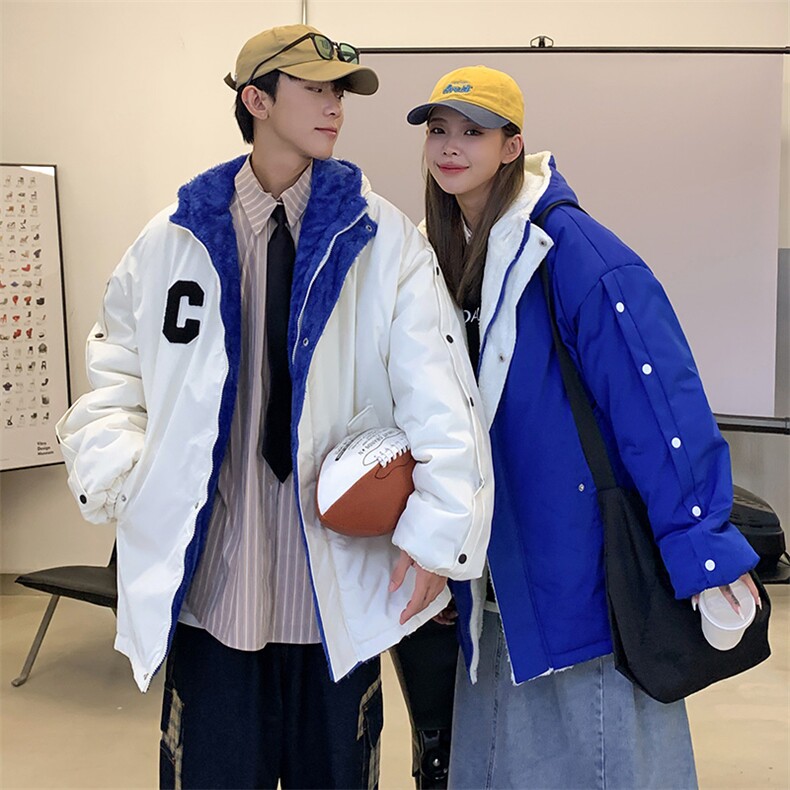 两面穿连帽加绒排扣棉衣男女双面棉服情侣棉袄外套3328-P80控118,男装棉衣,星座207