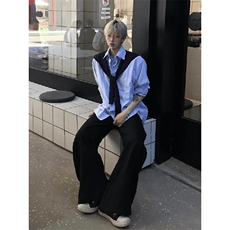抖音得物品质二开春装美式潮牌披肩条纹长袖衬衫男女休闲宽松衬衣，男装衬衫，电商A443