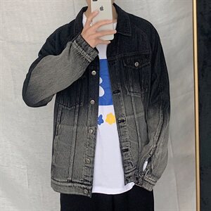 703-J 秋季港风男士牛仔渐变印花夹克外套图片