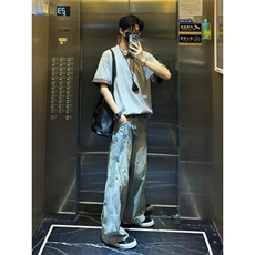 TXY44LL-P37cleanfit美式复古格子拼接短袖t恤高级感小领口半袖，男装T恤，星座1007（原301D）