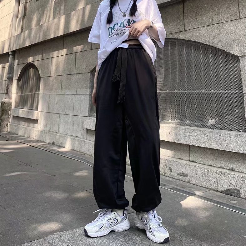 高街灰色休闲裤子男抽绳vibe风垂坠感直筒A682P32,男装休闲裤,星座1116-2