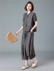 现货2026夏季新款宽松大码减龄莱赛尔衬衫灯笼裤两件套，女装套装/套裙，深水步