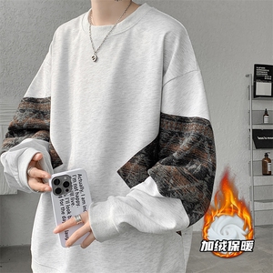 8XL-M民族风加绒加厚卫衣男款冬季拼接套头衫特大码外套WY005P58图片