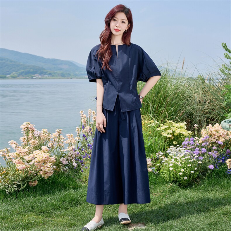 欧货简约高级感时尚套装2026夏新款女流行减龄修身显瘦九分阔腿裤,女装套装/套裙,水衣源
