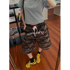 夏季复古爱心字母迷彩七分裤男女宽松休闲阔腿直筒短裤KX1569，男装牛仔裤，星座1116A（原606A-3）